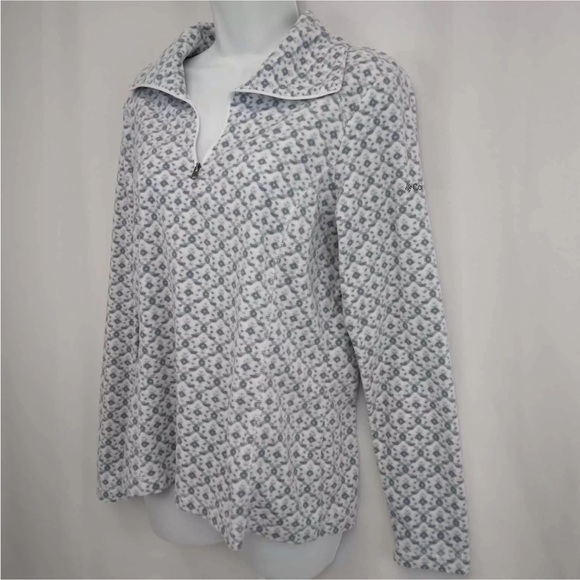 Columbia Women’s Fleece Pullover Med Quarter Zip Fleece Gray Patterned Collared - Picture 2 of 6